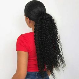 160g Kinky Curly Ponytail Hair Extenions Clip in Unprocessed Real Brazilian Hair Ponytail Afro Curly natural puff human hairpieces for girls