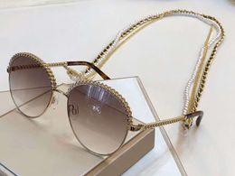 Whole 2184 Gold Grey Shaded Sunglasses Chain Necklace Sun Glasses Women Fashion designer sunglasses gafas New with box276A