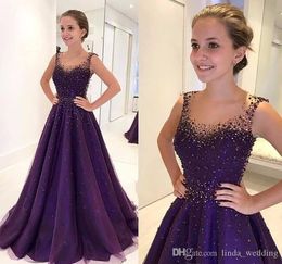 2019 Beaded Purple Evening Dress High Quality A Line Floor Length Formal Holiday Wear Prom Party Gown Custom Made Plus Size