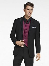 New High Quality Two Button black Groom Tuxedos Notch Lapel Groomsmen Best Man Suits Mens Wedding Suits (Jacket+Pants+Vest+Tie) 735
