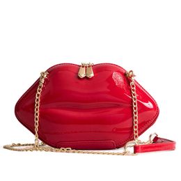 LIPS CLUTCH SHOULDER BAG PURSE IN PINK FAUX PATENT LEATHER LIP MAKE UP TRENDY