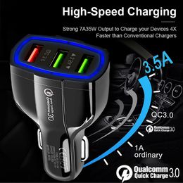 Portable Car USB Charger Quick Charge 3.0 Mobile Phone Charger 3 Port USB Fast Car Charger for Samsung Tablet Car-Charger