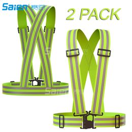 Reflective Vest 2 Pack, Elastic and Adjustable Reflective Gear for Running, Walking, Jogging,Cycling,Motorcycle (Green)