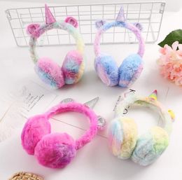 Unicorn Ear Muffs Winter Cartoon Thicken Plush unicorn Earmuffs fleece Solid Colour Kids Ear Warmer Earmuffs Party Favour GGA1392 NEW