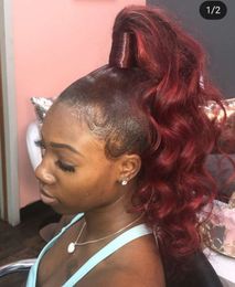 RIhanna Cuticle aligned raw virgin body wave burgundy red pony tail hair piece for black women chic drawstring human hair ponytail