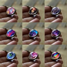 Nebula Galaxy Double Sided Pendant Necklace For women Mens Glass Art Picture Handmade Statement Universe Planet Jewellery in Bulk