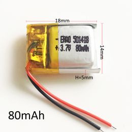 Model : 501418 80mAh 3.7V Lithium Polymer LiPo Rechargeable Battery cells Power For Mp3 Mp4 PAD DVD smart watch bluetooth headphone headset