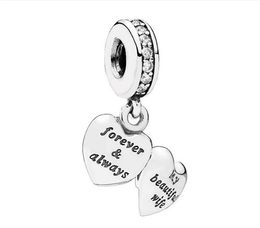 Authentic S925 Sterling Silver My Beautiful Wife Charm Pendant With Cubic Zirconia Beads Fit For European Pandora Bracelet DIY Bead Charms