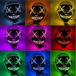 Maschera di Halloween LED Illumina Maschere per feste Maschere a pieno facciale Maschere divertenti El Eire mark Glow In Dark For Festival Cosplay Night Club