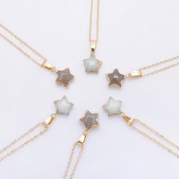 Pentagram Star Chain Necklace Pink Crystal Chakra Natural Stone Gold Plating Geode Druzy Quartz Pendant Diy Necklace Jewellery