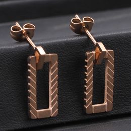 New guys Rose Gold Stainless Steel Womens Hollow Rectangle Drop Dangle Stud Earring Allergy Proof Earrings for Women for Sale Wholesale