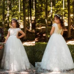 Shoulder Ball Gown Flower Girl Dresses Special Occasion For Weddings Floor Length Kids Pageant Gowns Applique Communion Dress