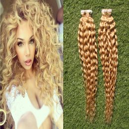 Tape In None Remy Human Hair Adhesive Extension 12"- 24" 40pcs 13 Colours curly Skin Weft Natural Hair