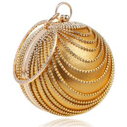 Designer- Woman Round Ball Clutch Handbag Rhinestone Ring Handle Purse Evening Bag