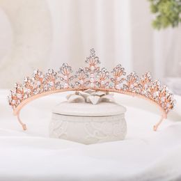 Luxurious Crystal Rose Gold Colour Crown Women Pageant Tiara Bride Headband Headpeice Wedding Hair Jewellery Accessories