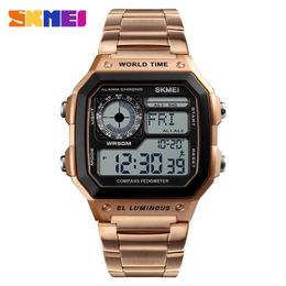 SKEMI Men Outdoor Multipurpose Compass Watch Fashion Casual Waterproof Sports Step Counter 3Alarm Wristwatch Relogio masculino
