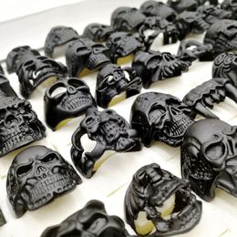 Fashion newest 30pcs/lot Gothic Punk Skull band Rings black Tough Guy retro mix Styles Men's Women's Jewellery Gift(size:18mm-23mm)