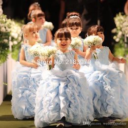 Ruffles Flower Girl Dresses Princess Little Girls Pageant Dress Lace Beaded Ball Gown Kids Wedding Party Gowns Prom Dress