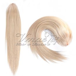 Claw Clip Drawstring Ponytail Remy Russian Blonde Double Drawn Cuticle Aligned Virgin Natural Straight 120g 12 to 26 inch Horsetail Human Hair Extensions