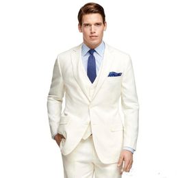 Ivory Groom Tuxedos Notch Lapel Groomsman Wedding 3 Piece Suit Fashion Men Business Prom Party Jacket Blazer(Jacket+Pants+Tie+Vest) 2274