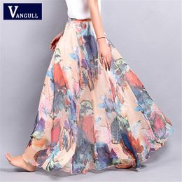 2018 New Summer Bohemia Women's Chiffon Lady's Half Long Big All Match Multi Coloured Large Floral Lady Pendulum Short Skirt Y190428