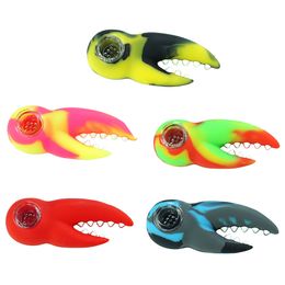 New stlye crab claw smoking pipe 3.7" portable hand pipes Silicone pipe with galss bowl