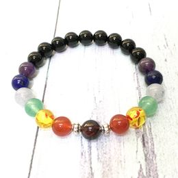 MG0604 A Grade Black Tourmaline 7 Chakra Bracelet High Quality Natural Gem stone Beaded Bracelet New Design Hot Sale Bracelet