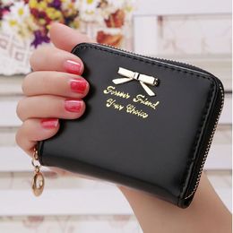 New Fashion Women's Short Zipper Wallet PU Leather Credit Card Holder, Ladies Mini Purse With Bow