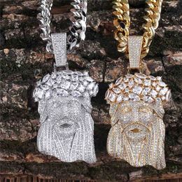 Faith Men Women Hip Hop Necklace Gold Silver Color Full CZ Jesus Pendant Necklace with Rope Cuban Chain for Men Hot Gift