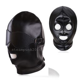 Bondage Faux Leather Mouth Open Mask Removable Blindfold Eyepatch Head Hood Lace Up AU65