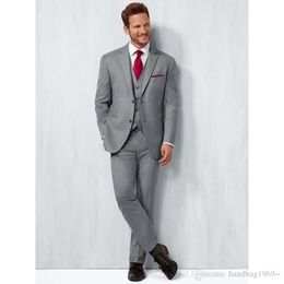 Fashionable Two Buttons Light Grey Groom Tuxedos Notch Lapel Groomsmen Best Man Mens Wedding Suits (Jacket+Pants+Vest+Tie) D:220