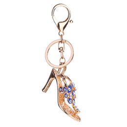 Beauty Cute Lovely High Heeled Shoes Rhinestone Crystal Keychain Charm Pendent Accessories Girl Women Purse Charm keyring jewelry