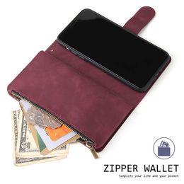 For iPhone 11 Pro Max XS XR X 8 7 SE 2020 Leather Zipper Wallet Phone Case With Rope Holder Card Slot for Samsung S20