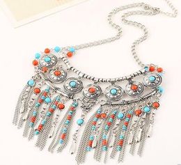 Turquoise coral black agate exquisite fashion exaggerated ethnic vitality necklace gift