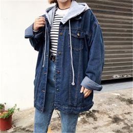 Rabatt Übergroße Jeans kapuzenjacke | 2019 Übergroße Jeans Großhandel THHONE Marke Denim Mantel Frauen Winter Parka Big Faux Pelz Mit Kapuze Velvet Übergroßen Mode Druck Jeans Mantel Frauen Winterjacke Von