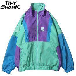 Autumn 2019 Hip Hop Windbreaker Jacket Oversized Mens Harajuku Color Block Jacket Coat Retro Vintage Zip Track Jacket Streetwear S191019