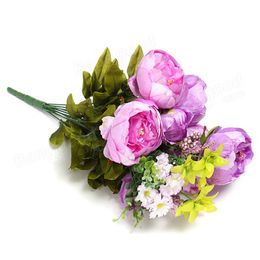Artificial Silk Peony Flowers Home Wedding Party Bridal Decoration - GreenThere are 8 branchs in one bouquet,make the office or home feel ni