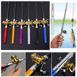 Mini bolso telescópica vara de pesca Liga de alumínio Pen Leve Forma portátil dobrado Fishing Rods Com Reel roda ZZA275