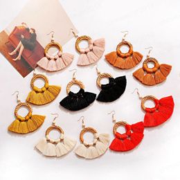 Big Sector Tassel Dangle Earrings For Women Boho Gypsy Round Wood Summer Earrings Gypsy Charm Jewellery Accessories