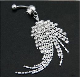 Sexy Dangle Bell Button Rings Silver diamond Belly Piercing ring CZ Crystal Flower Body Jewellery Navel drop ship