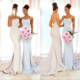 2019 New Arrival Bridesmaid Dresses Mermaid Spaghetti Straps Satin Sash Sleeveless Open Back Long Arabic Maid of Honour Wedding Guest Gowns