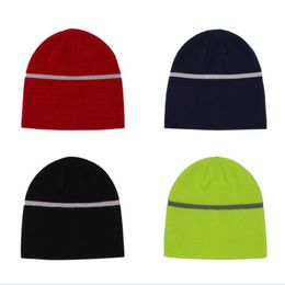 Reflective Beanie Hats for Men and Women Sports Night Running Caps High Visibility Safety Beanie Hats 10pcs/lot