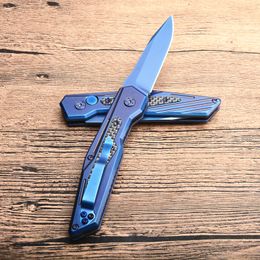 Speical Offer Auto Tactical Folding Knife 8Cr13Mov Blue Titanium Coated Blade Steel + Carbon Fiber Handle EDC Pocket Knives