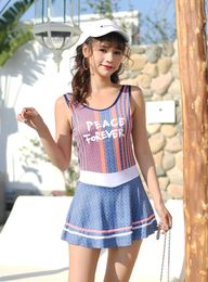 Hot Spring Swimsuit 2023 New Fashion Show Thin Sexy Small Chest Retro Skirt Conservative One-piece Swimsuit