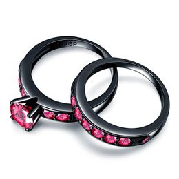 Top Quality Black Colour Elegant Wedding Engagement Rings Set 2 PCS Anniversary Accessories With Full Shiny Cubiz Zircon Stone Wholesale
