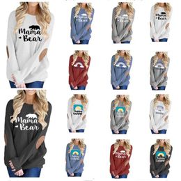 Mama Bear Graphic T shirts for Fall Patched Monogram Pullovers for Moms Long Sleeve Elbow Patch Shirts New Mama Shirts Plus Size S-2XL