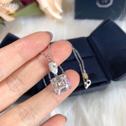 Wholesale- Classic Designer S925 Sterling Silver Big Square Shinning Zircon Pendant Necklace For Women Jewellery