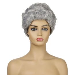 2020 Best Selling New European and American Wig Female Silver Grey Fashion Short Curly Hair Headgear Chemical Fibre Wig a Wholesale Spot