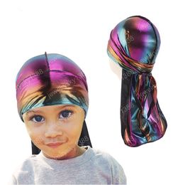 New Unisex Child Long Silk Laser Breathable Bandana Turban Hat Wigs Doo Durag Biker headwrap cap Pirate Hat Hair Accessories