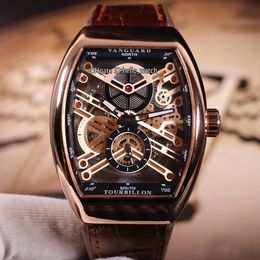 New Saratoge Men's Collection Vanguard Skeleton Rose Gold Case V 45 T SQT Gold Dial Automatic Mens Watch Leather Sport Watches Hello_watch